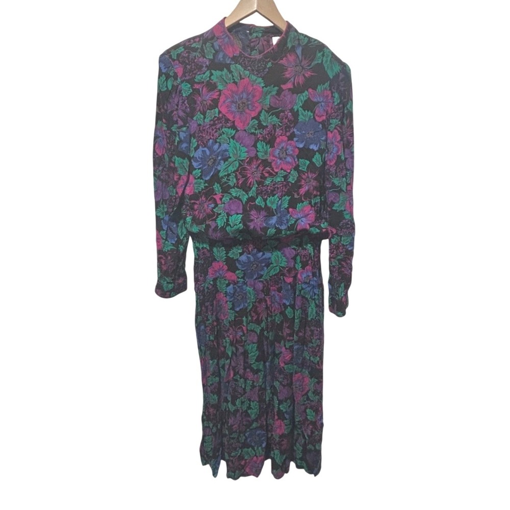 Vintage 80s Lanz Made In USA Floral Dress 12 Pink Purple 80s Cottagecore Retro